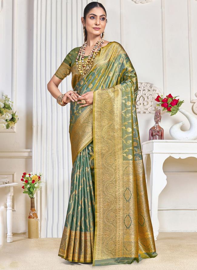 Silk Sky Blue Traditional Wear Zari Work Saree